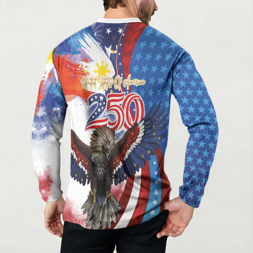 Philippines and United States Semiquincentennial Button Sweatshirt Eagle and National Flag Style