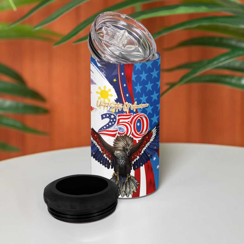 Philippines and United States Semiquincentennial 4 in 1 Can Cooler Tumbler Eagle and National Flag Style LT03 - Polynesian Pride