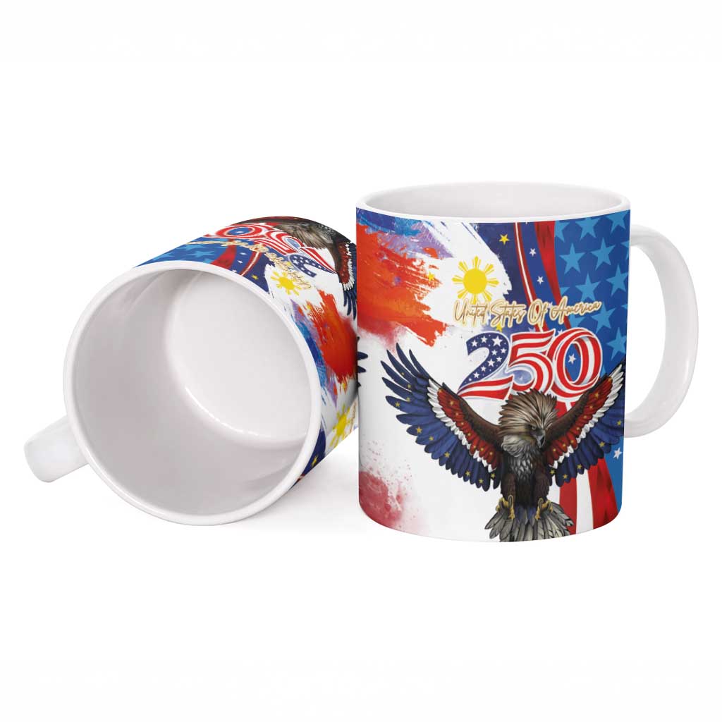 Philippines and United States Semiquincentennial Ceramic Mug Eagle and National Flag Style