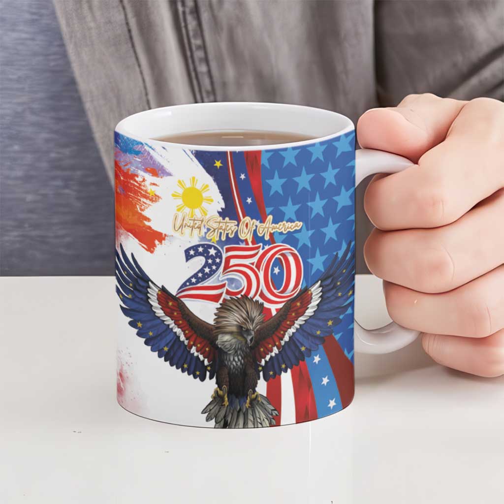 Philippines and United States Semiquincentennial Ceramic Mug Eagle and National Flag Style
