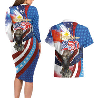Philippines and United States Semiquincentennial Couples Matching Long Sleeve Bodycon Dress and Hawaiian Shirt Eagle and National Flag Style LT03 - Polynesian Pride