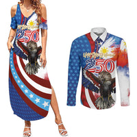 Philippines and United States Semiquincentennial Couples Matching Summer Maxi Dress and Long Sleeve Button Shirt Eagle and National Flag Style LT03 Multicolor - Polynesian Pride