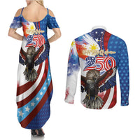 Philippines and United States Semiquincentennial Couples Matching Summer Maxi Dress and Long Sleeve Button Shirt Eagle and National Flag Style LT03 - Polynesian Pride