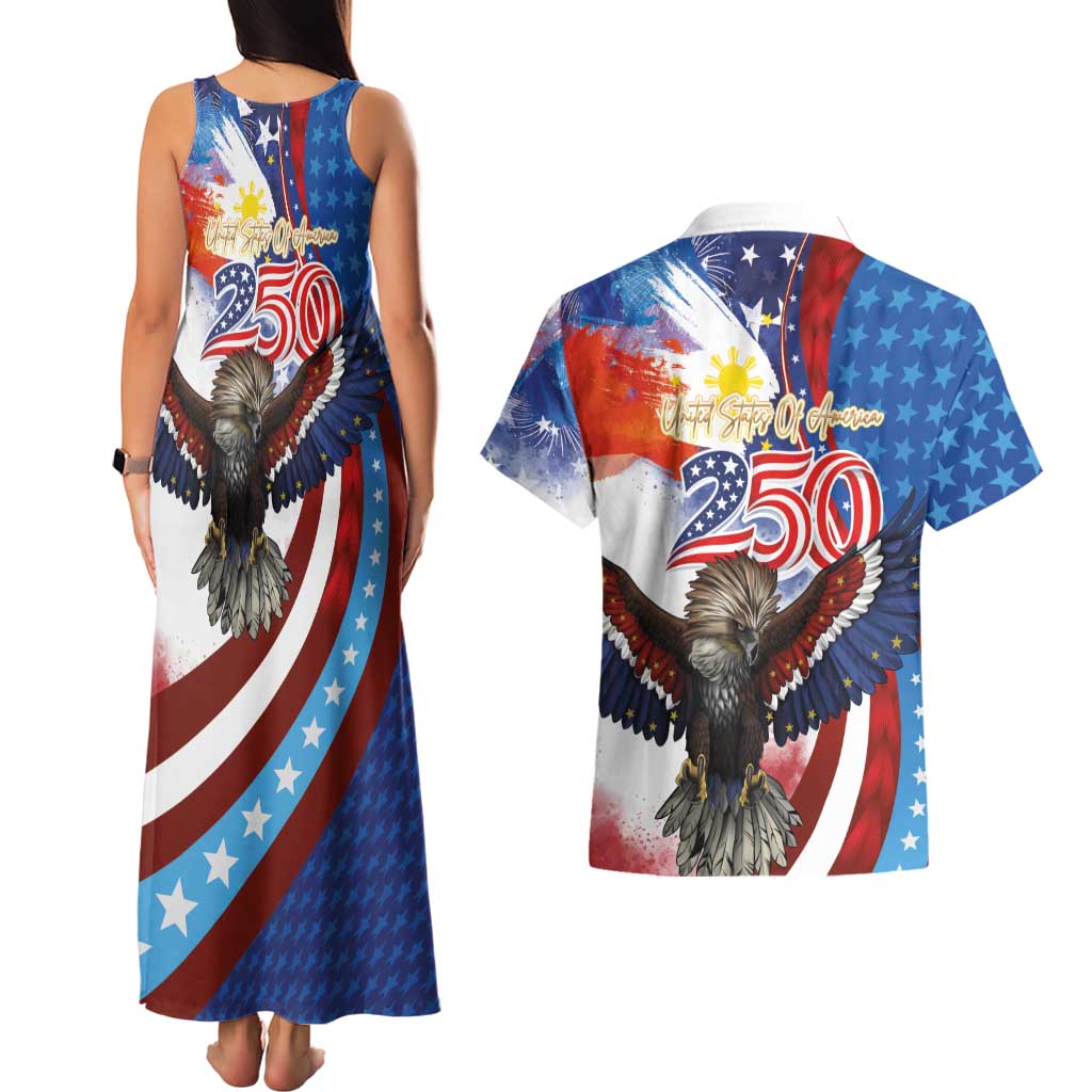 Philippines and United States Semiquincentennial Couples Matching Tank Maxi Dress and Hawaiian Shirt Eagle and National Flag Style LT03 - Polynesian Pride