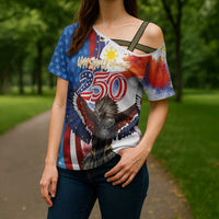 Philippines and United States Semiquincentennial Cross Shoulder Shirt Eagle and National Flag Style