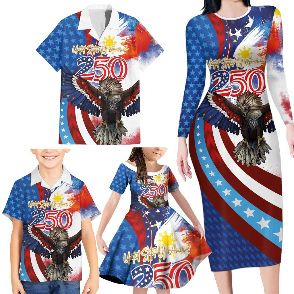 Philippines and United States Semiquincentennial Family Matching Long Sleeve Bodycon Dress and Hawaiian Shirt Eagle and National Flag Style LT03 - Polynesian Pride