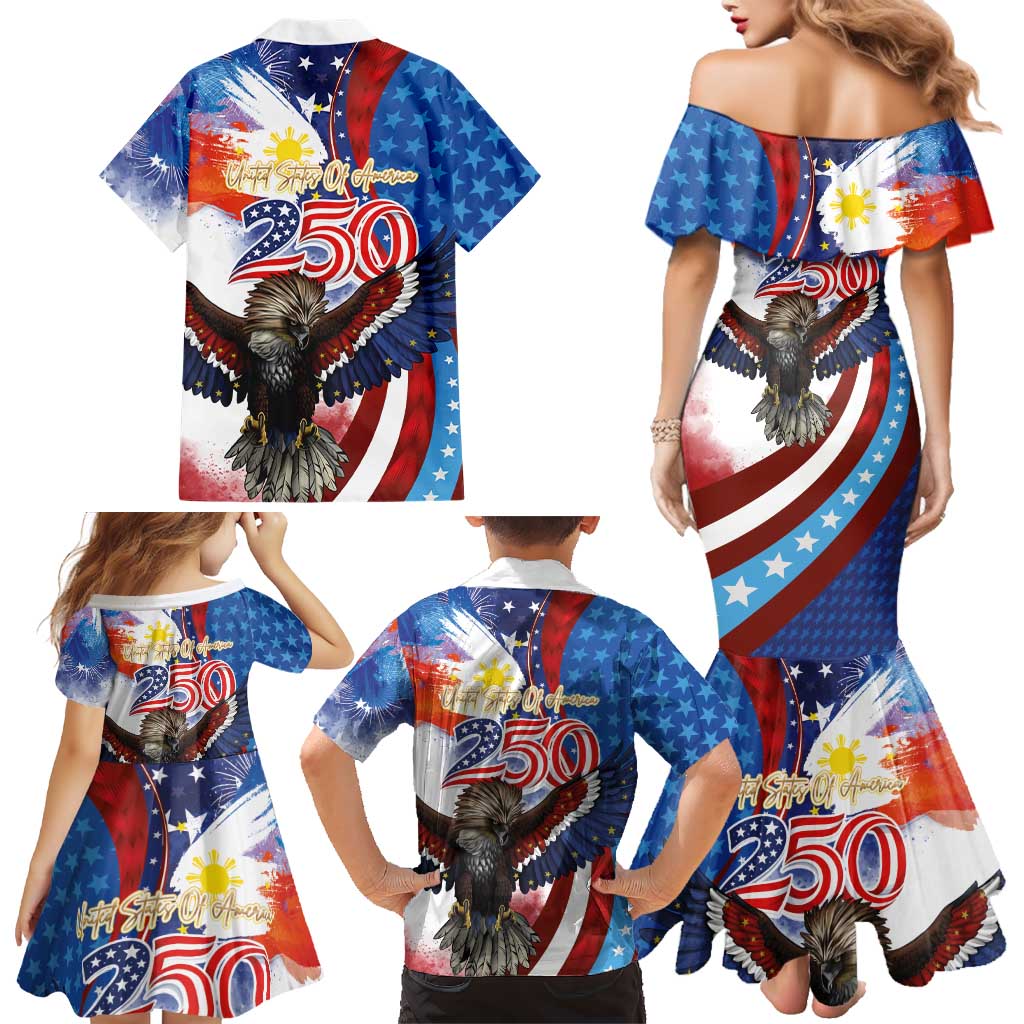Philippines and United States Semiquincentennial Family Matching Mermaid Dress and Hawaiian Shirt Eagle and National Flag Style LT03 - Polynesian Pride