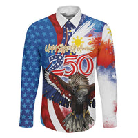 Philippines and United States Semiquincentennial Family Matching Off The Shoulder Long Sleeve Dress and Hawaiian Shirt Eagle and National Flag Style LT03 Dad's Shirt - Long Sleeve Multicolor - Polynesian Pride