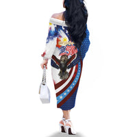 Philippines and United States Semiquincentennial Family Matching Off The Shoulder Long Sleeve Dress and Hawaiian Shirt Eagle and National Flag Style LT03 - Polynesian Pride