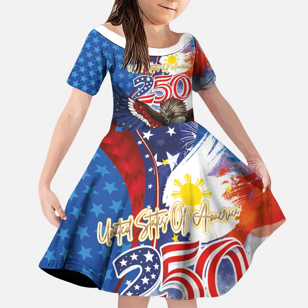 Philippines and United States Semiquincentennial Family Matching Off Shoulder Maxi Dress and Hawaiian Shirt Eagle and National Flag Style LT03 Daughter's Dress Multicolor - Polynesian Pride