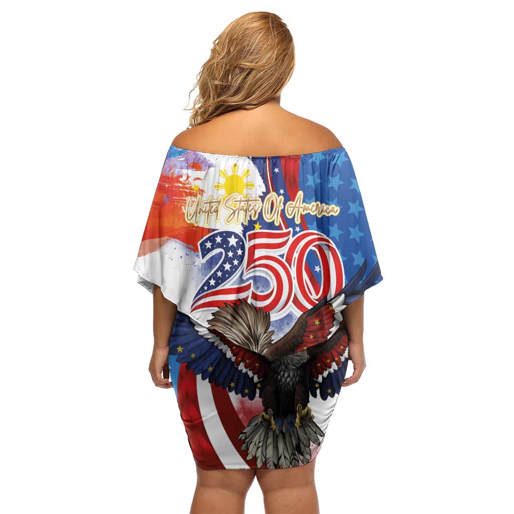 Philippines and United States Semiquincentennial Family Matching Off Shoulder Short Dress and Hawaiian Shirt Eagle and National Flag Style LT03 - Polynesian Pride