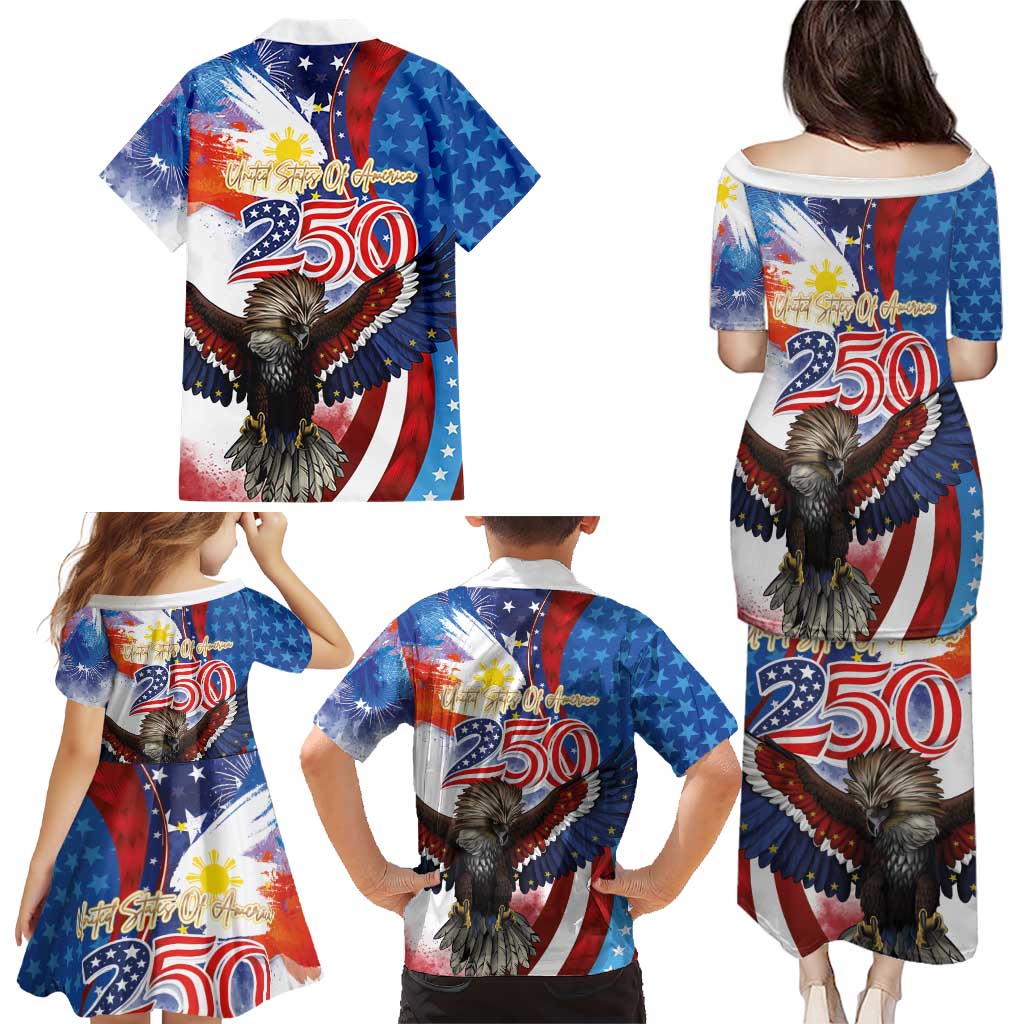 Philippines and United States Semiquincentennial Family Matching Puletasi and Hawaiian Shirt Eagle and National Flag Style LT03 - Polynesian Pride