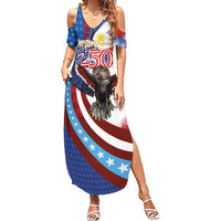 Philippines and United States Semiquincentennial Family Matching Summer Maxi Dress and Hawaiian Shirt Eagle and National Flag Style LT03 Mom's Dress Multicolor - Polynesian Pride