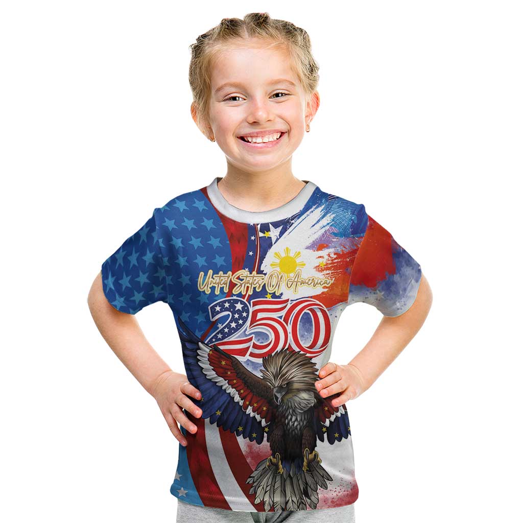 Philippines and United States Semiquincentennial Kid T Shirt Eagle and National Flag Style LT03 Multicolor - Polynesian Pride