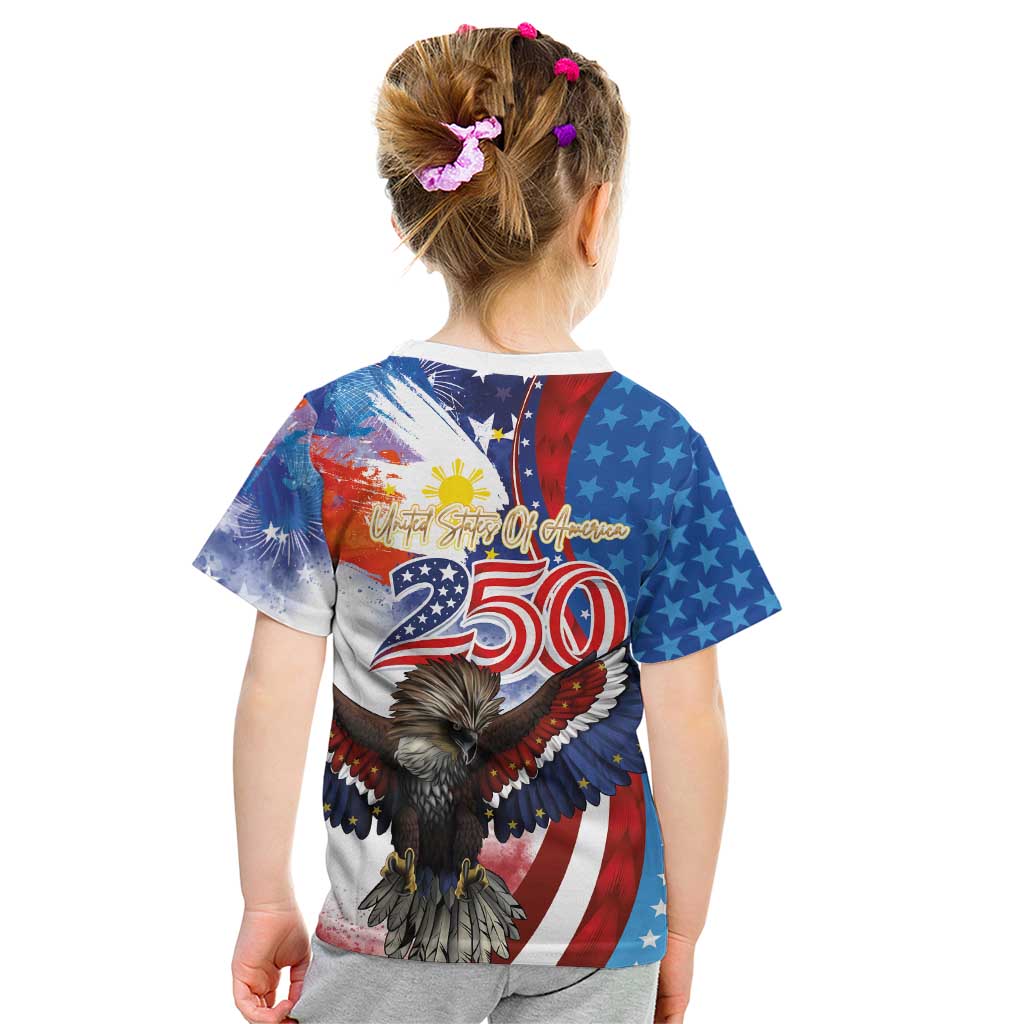 Philippines and United States Semiquincentennial Kid T Shirt Eagle and National Flag Style LT03 - Polynesian Pride