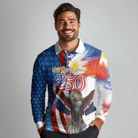 Philippines and United States Semiquincentennial Long Sleeve Polo Shirt Eagle and National Flag Style