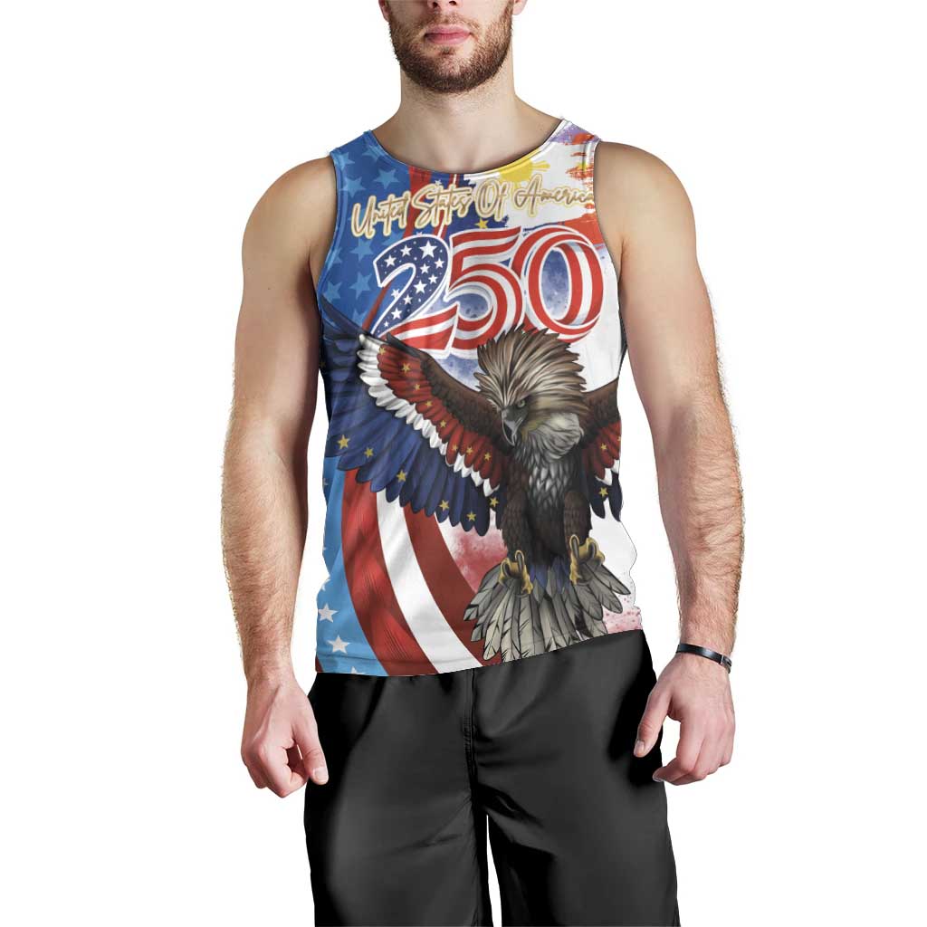 Philippines and United States Semiquincentennial Men Tank Top Eagle and National Flag Style