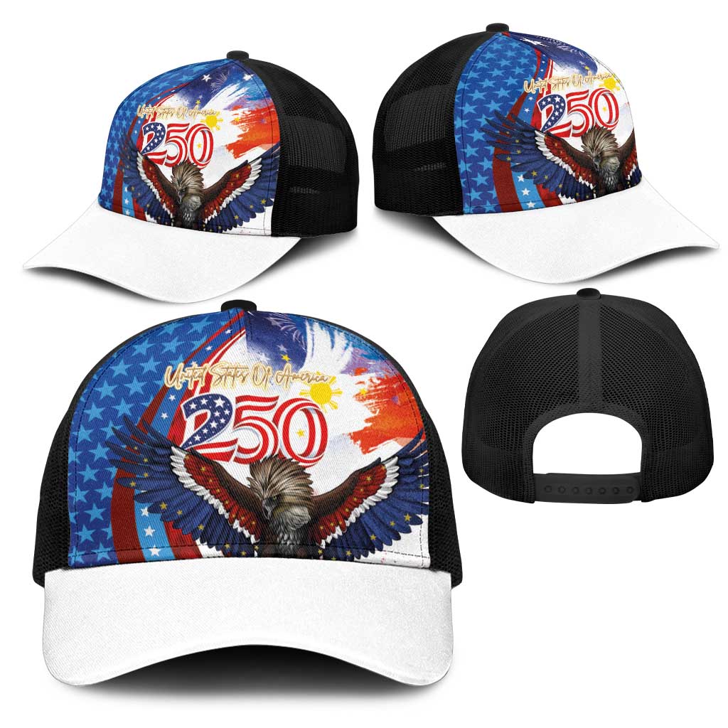 Philippines and United States Semiquincentennial Mesh Trucker Cap Eagle and National Flag Style