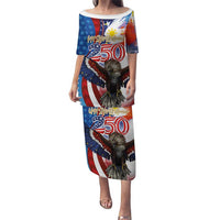 Philippines and United States Semiquincentennial Puletasi Eagle and National Flag Style LT03 Long Dress Multicolor - Polynesian Pride