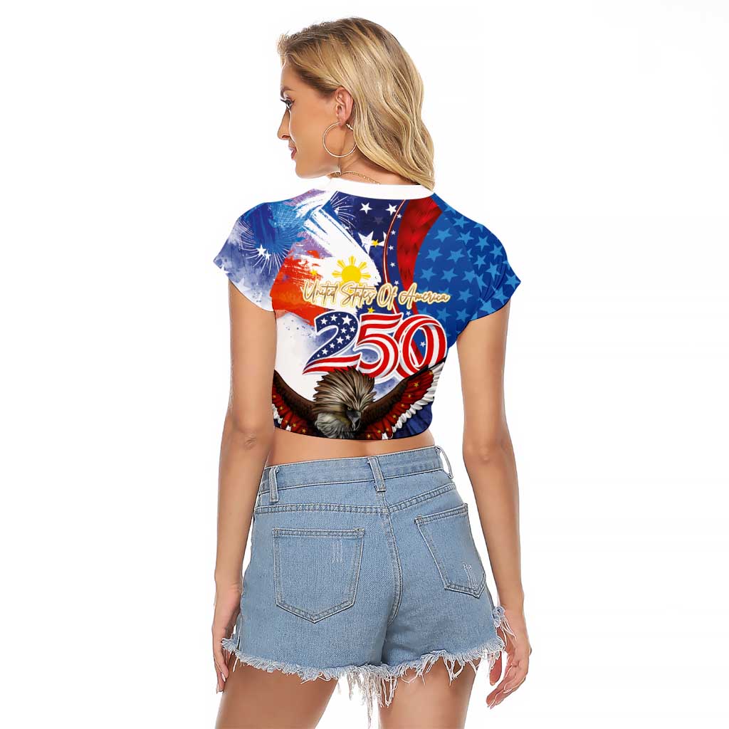 Philippines and United States Semiquincentennial Raglan Cropped T Shirt Eagle and National Flag Style