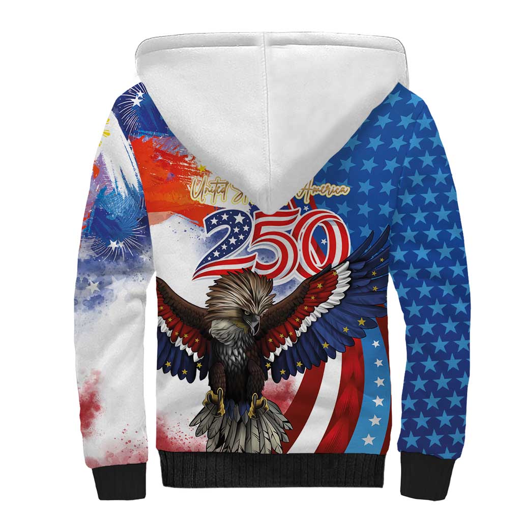 Philippines and United States Semiquincentennial Sherpa Hoodie Eagle and National Flag Style