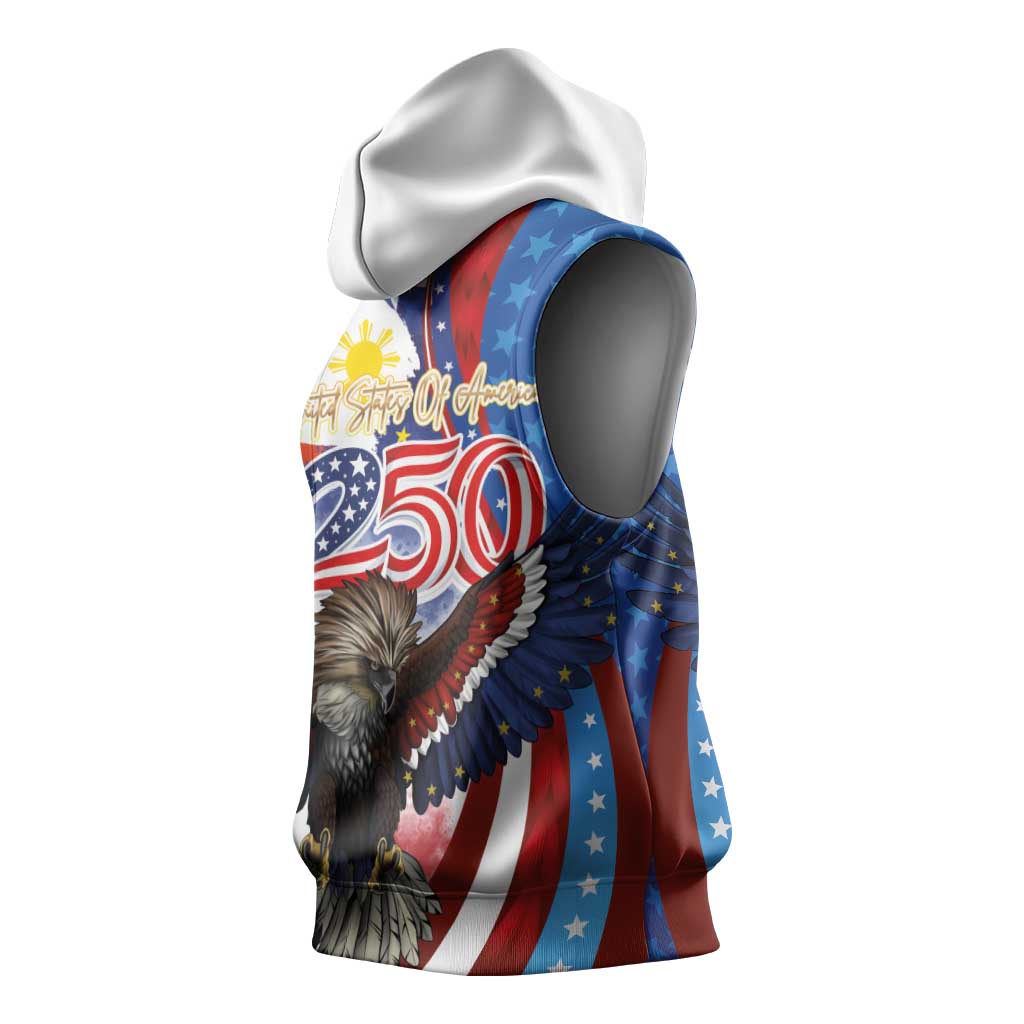 Philippines and United States Semiquincentennial Sleeveless Hoodie Eagle and National Flag Style
