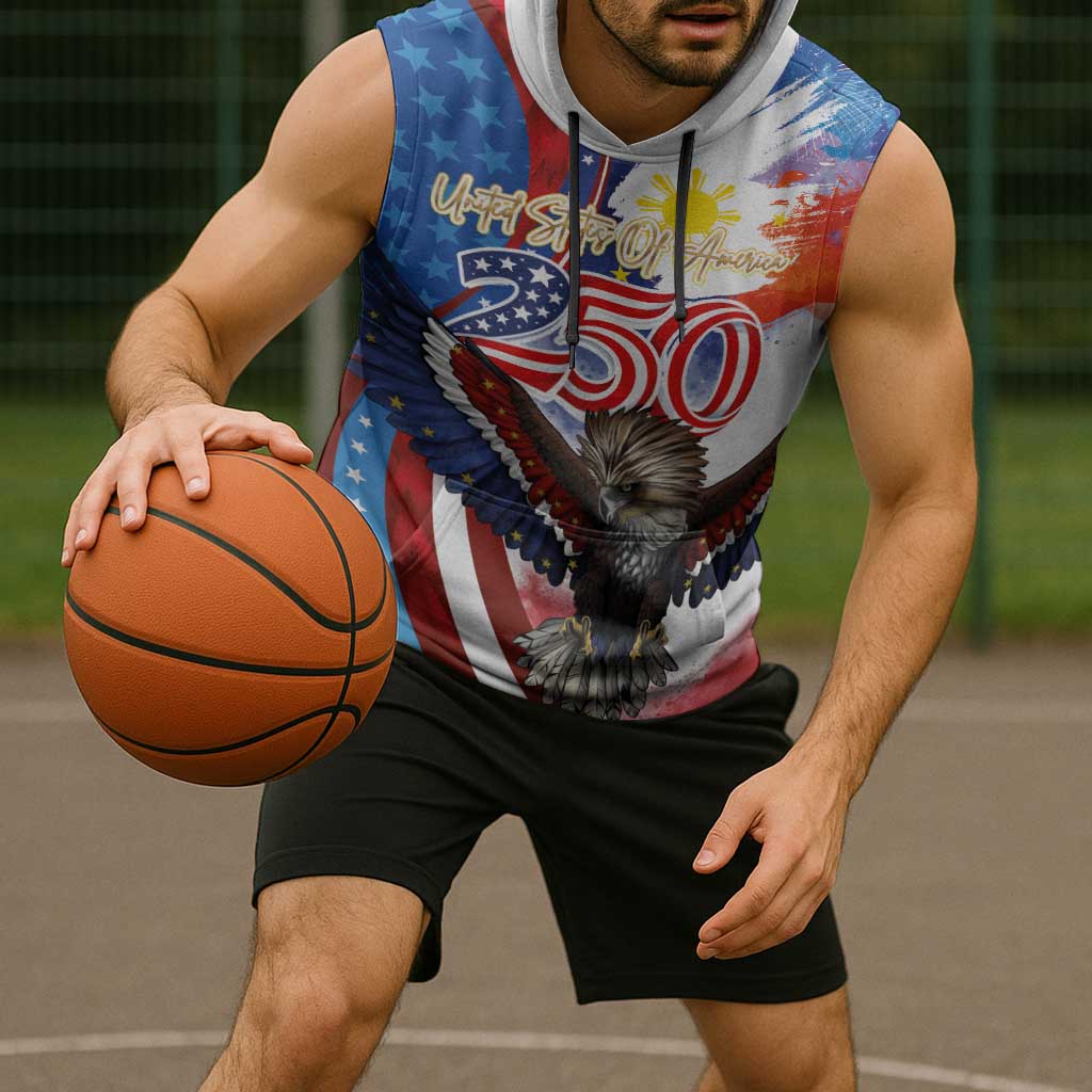 Philippines and United States Semiquincentennial Sleeveless Hoodie Eagle and National Flag Style