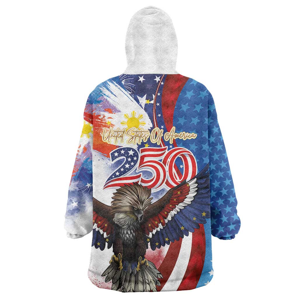 Philippines and United States Semiquincentennial Wearable Blanket Hoodie Eagle and National Flag Style