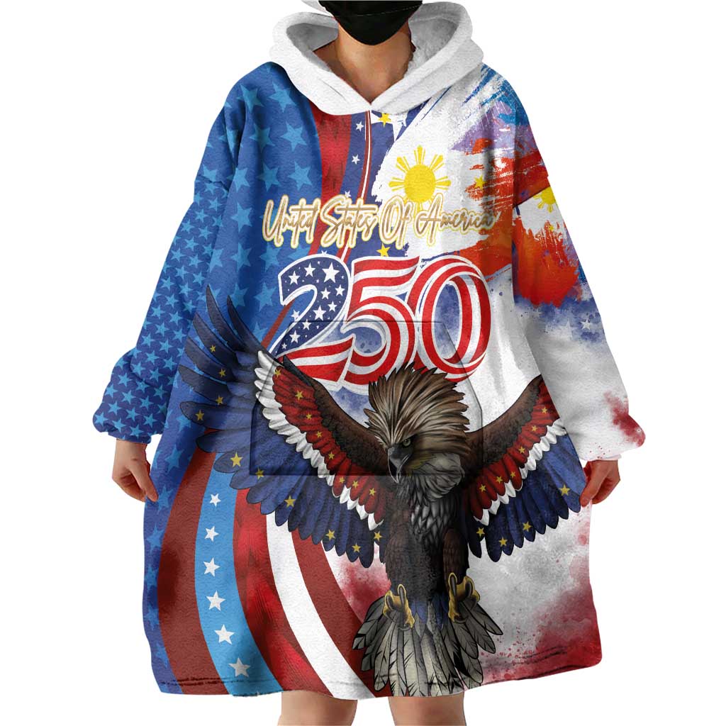Philippines and United States Semiquincentennial Wearable Blanket Hoodie Eagle and National Flag Style