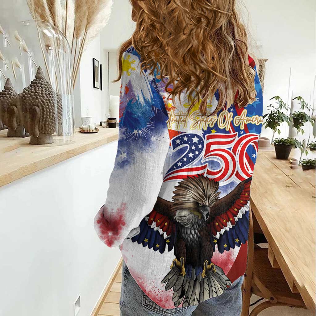 Philippines and United States Semiquincentennial Women Casual Shirt Eagle and National Flag Style LT03 - Polynesian Pride