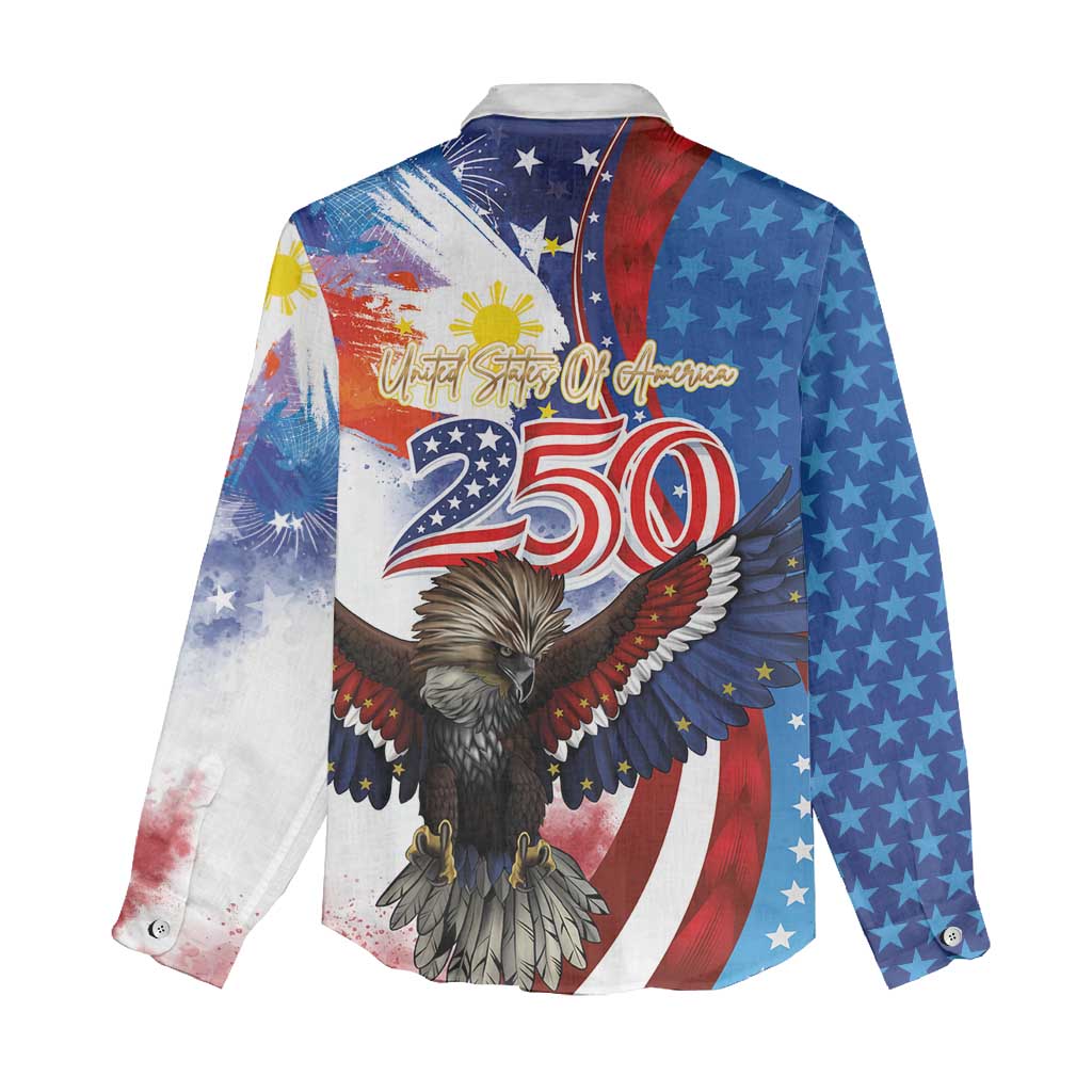 Philippines and United States Semiquincentennial Women Casual Shirt Eagle and National Flag Style LT03 - Polynesian Pride