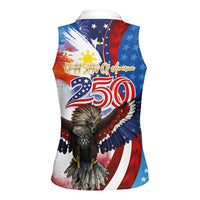 Philippines and United States Semiquincentennial Women Sleeveless Polo Shirt Eagle and National Flag Style LT03 - Polynesian Pride