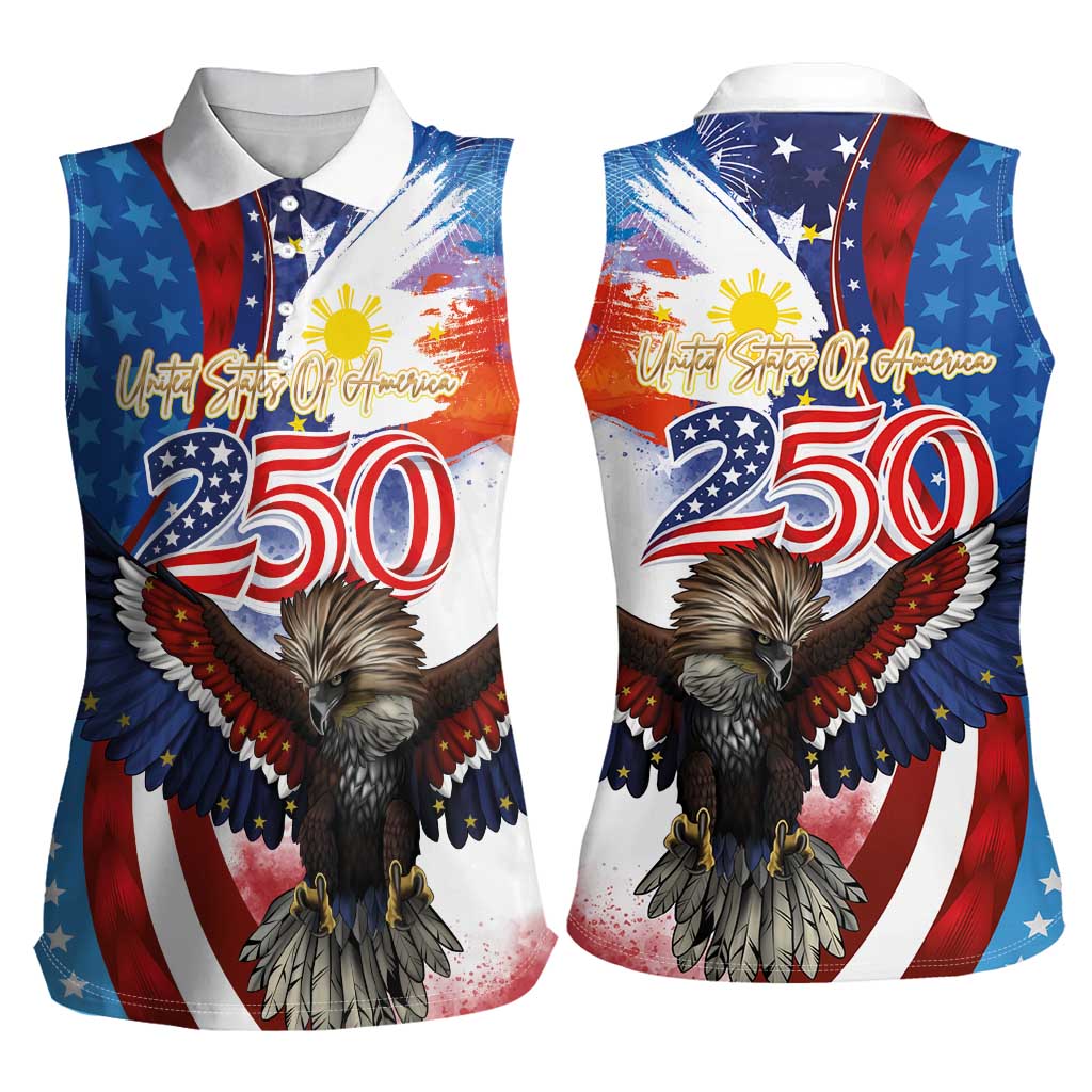 Philippines and United States Semiquincentennial Women Sleeveless Polo Shirt Eagle and National Flag Style LT03 - Polynesian Pride