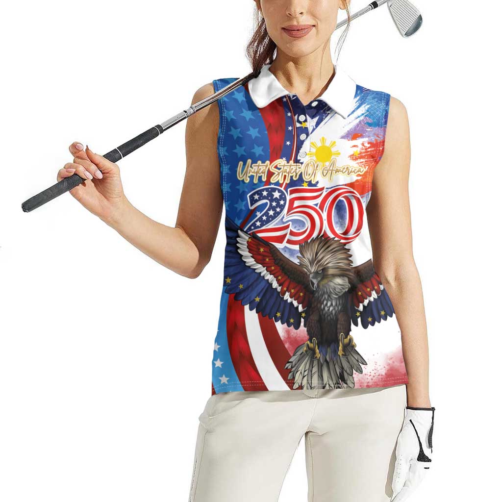 Philippines and United States Semiquincentennial Women Sleeveless Polo Shirt Eagle and National Flag Style LT03 - Polynesian Pride