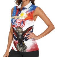 Philippines and United States Semiquincentennial Women Sleeveless Polo Shirt Eagle and National Flag Style LT03 - Polynesian Pride