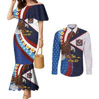 American Samoa and United States Semiquincentennial Couples Matching Mermaid Dress and Long Sleeve Button Shirt Bald Eagle with National Flag Style LT03 Multicolor - Polynesian Pride