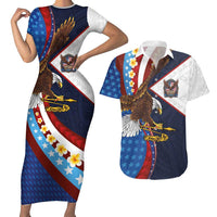 American Samoa and United States Semiquincentennial Couples Matching Short Sleeve Bodycon Dress and Hawaiian Shirt Bald Eagle with National Flag Style LT03 Multicolor - Polynesian Pride