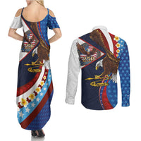 American Samoa and United States Semiquincentennial Couples Matching Summer Maxi Dress and Long Sleeve Button Shirt Bald Eagle with National Flag Style LT03 - Polynesian Pride
