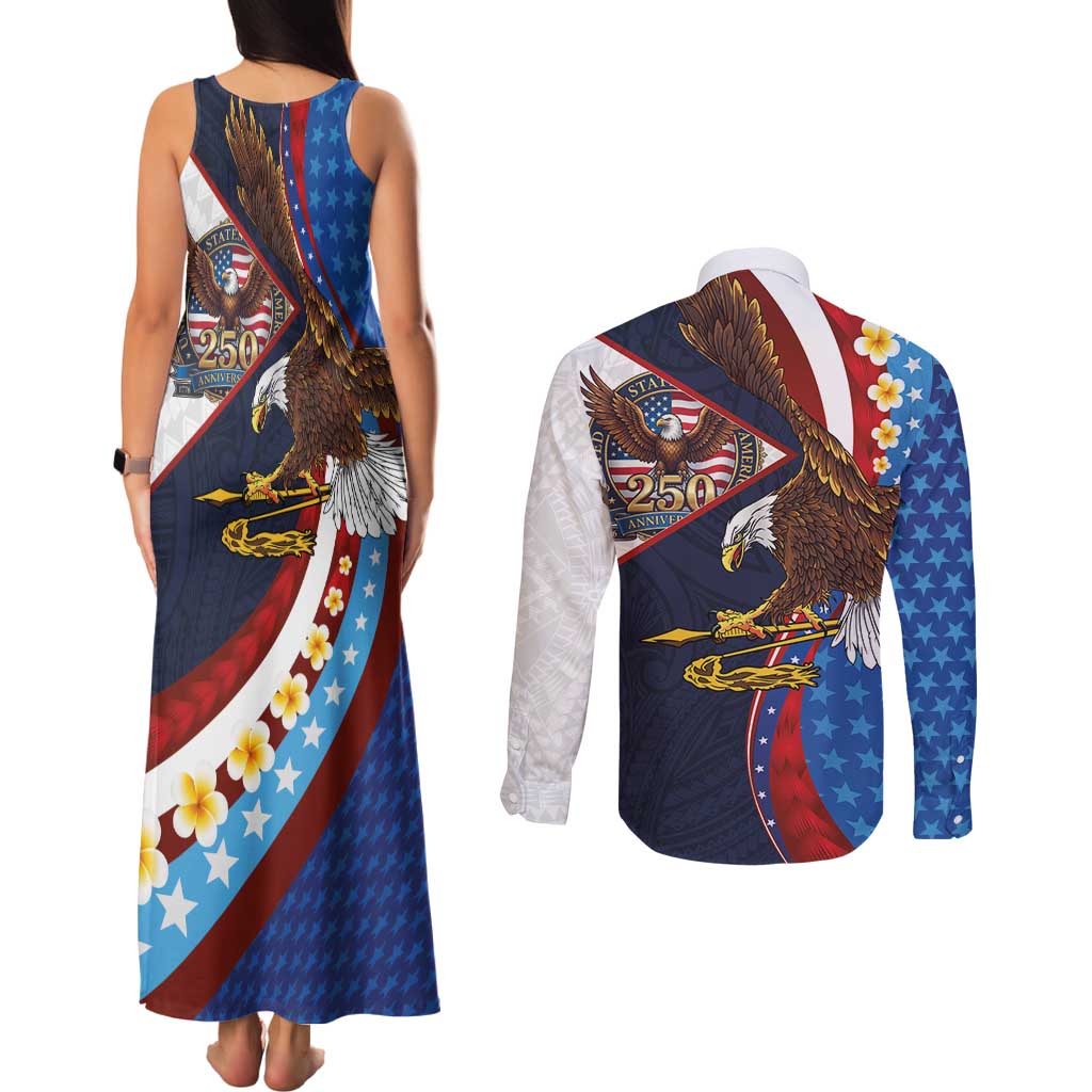 American Samoa and United States Semiquincentennial Couples Matching Tank Maxi Dress and Long Sleeve Button Shirt Bald Eagle with National Flag Style LT03 - Polynesian Pride