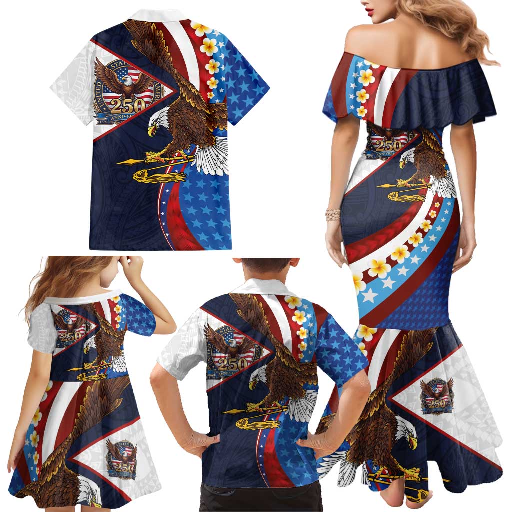 American Samoa and United States Semiquincentennial Family Matching Mermaid Dress and Hawaiian Shirt Bald Eagle with National Flag Style LT03 - Polynesian Pride