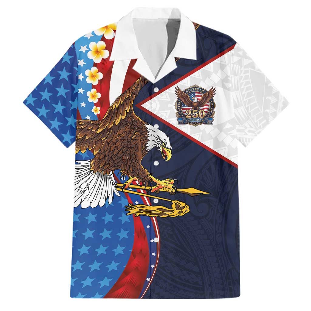 American Samoa and United States Semiquincentennial Family Matching Mermaid Dress and Hawaiian Shirt Bald Eagle with National Flag Style LT03 Dad's Shirt - Short Sleeve Multicolor - Polynesian Pride