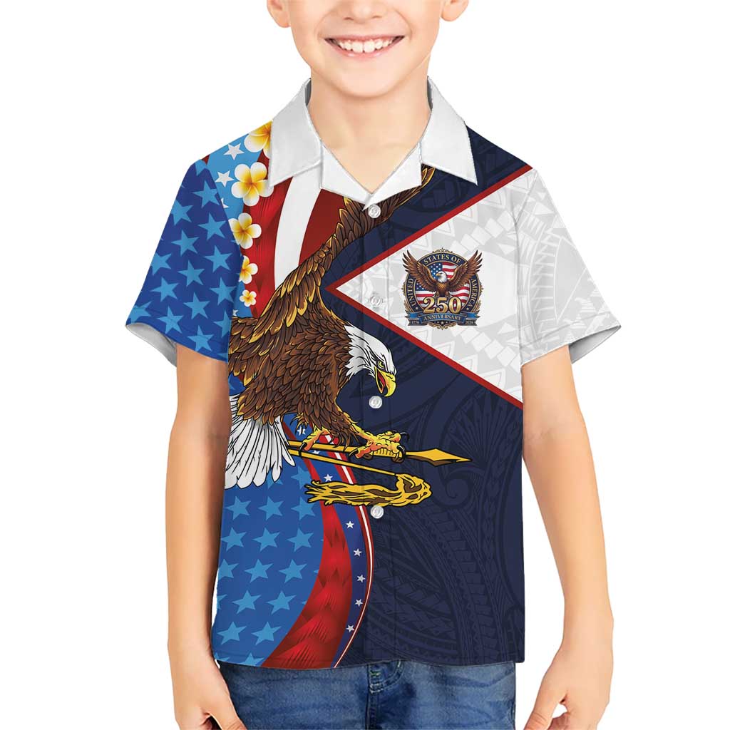 American Samoa and United States Semiquincentennial Family Matching Off The Shoulder Long Sleeve Dress and Hawaiian Shirt Bald Eagle with National Flag Style LT03 Son's Shirt Multicolor - Polynesian Pride