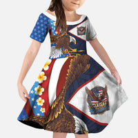 American Samoa and United States Semiquincentennial Family Matching Off Shoulder Short Dress and Hawaiian Shirt Bald Eagle with National Flag Style LT03 Daughter's Dress Multicolor - Polynesian Pride