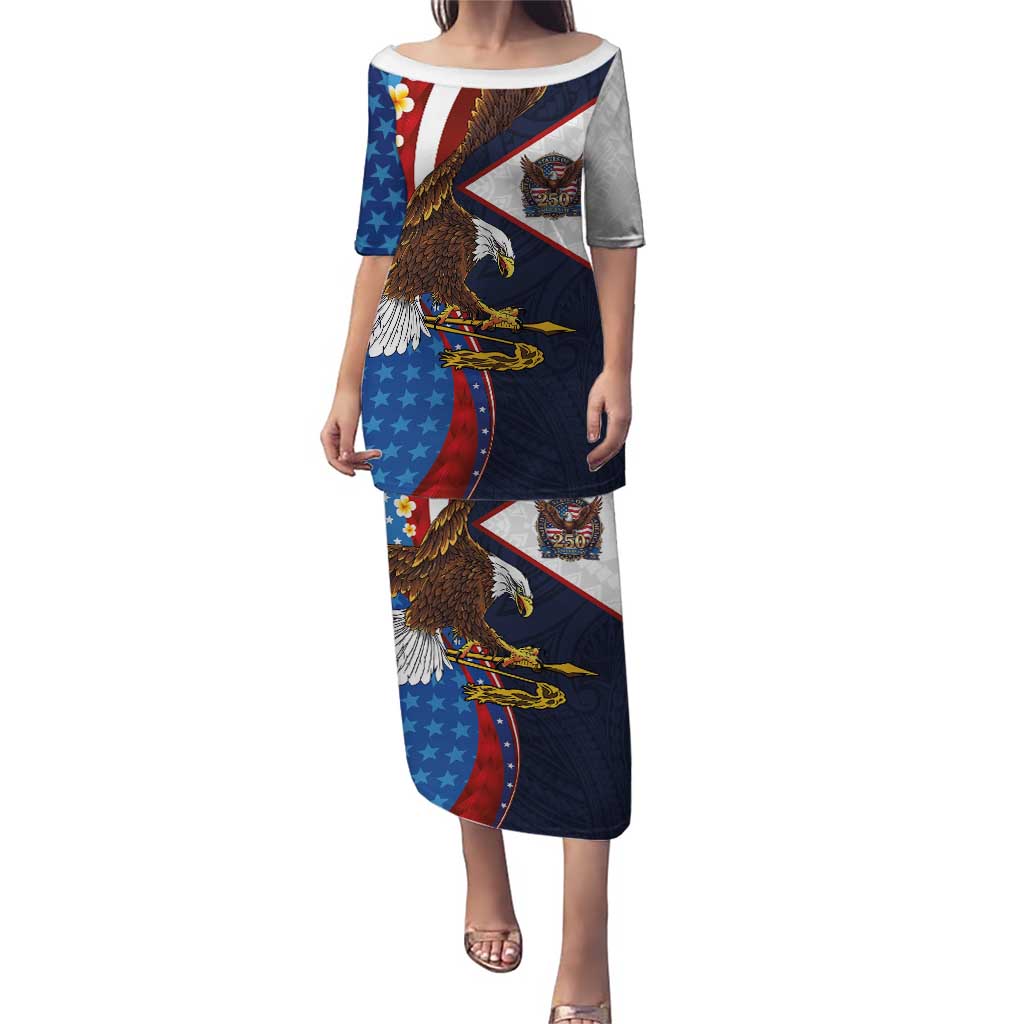 American Samoa and United States Semiquincentennial Family Matching Puletasi and Hawaiian Shirt Bald Eagle with National Flag Style LT03 Mom's Dress Multicolor - Polynesian Pride