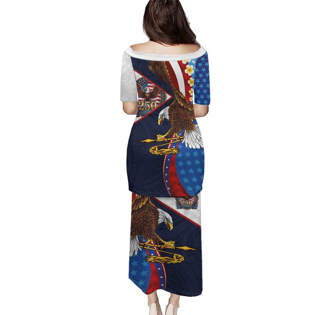 American Samoa and United States Semiquincentennial Family Matching Puletasi and Hawaiian Shirt Bald Eagle with National Flag Style LT03 - Polynesian Pride