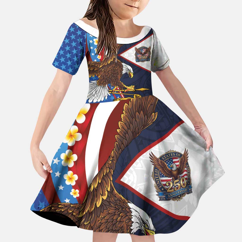 American Samoa and United States Semiquincentennial Family Matching Short Sleeve Bodycon Dress and Hawaiian Shirt Bald Eagle with National Flag Style LT03 Daughter's Dress Multicolor - Polynesian Pride