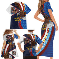 American Samoa and United States Semiquincentennial Family Matching Short Sleeve Bodycon Dress and Hawaiian Shirt Bald Eagle with National Flag Style LT03 - Polynesian Pride