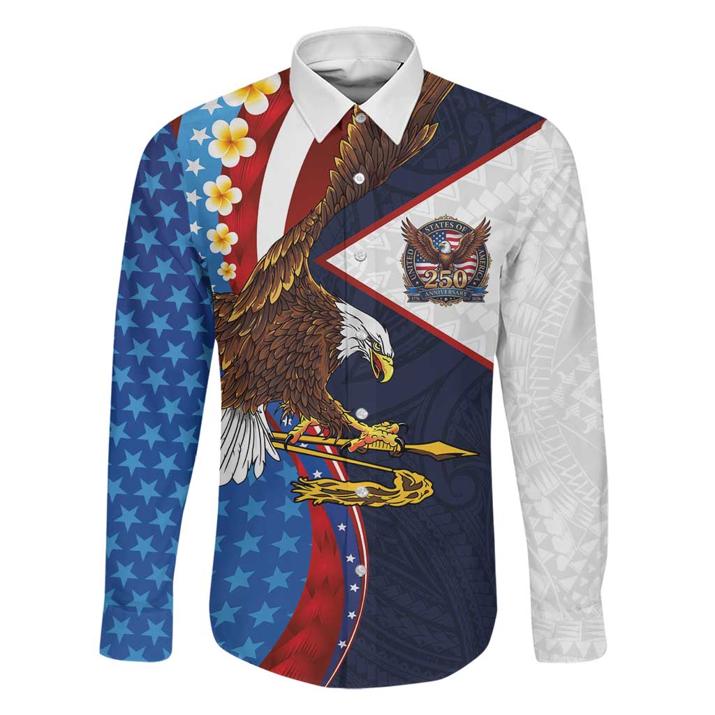 American Samoa and United States Semiquincentennial Family Matching Short Sleeve Bodycon Dress and Hawaiian Shirt Bald Eagle with National Flag Style LT03 Dad's Shirt - Long Sleeve Multicolor - Polynesian Pride