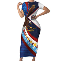 American Samoa and United States Semiquincentennial Family Matching Short Sleeve Bodycon Dress and Hawaiian Shirt Bald Eagle with National Flag Style LT03 Mom's Dress Multicolor - Polynesian Pride