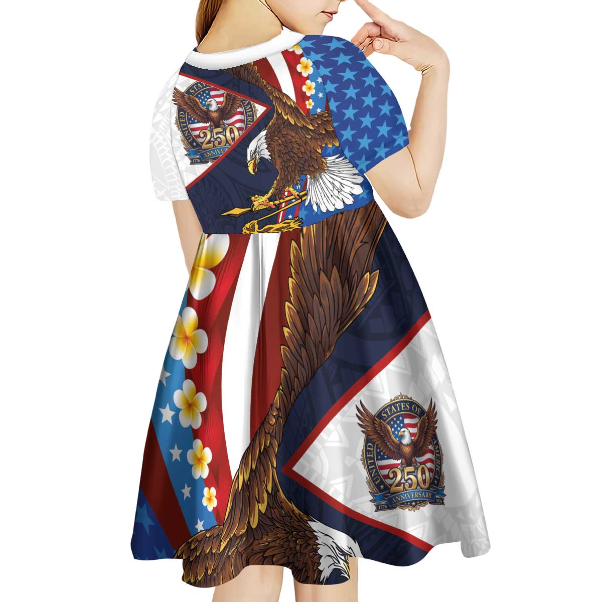 American Samoa and United States Semiquincentennial Kid Short Sleeve Dress Bald Eagle with National Flag Style